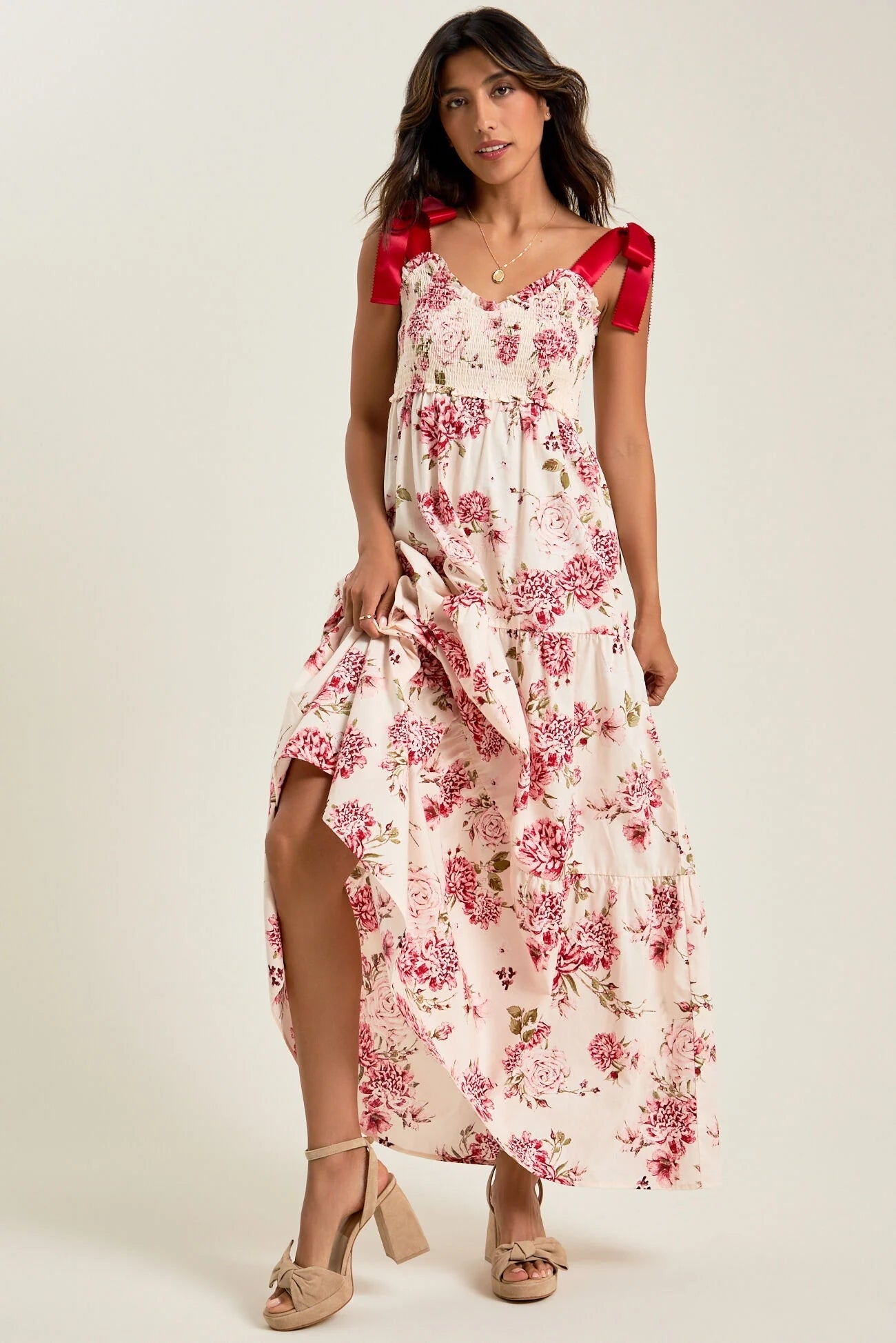 Floral Tiered Maxi Dress with Mixed Print Design Trendsi