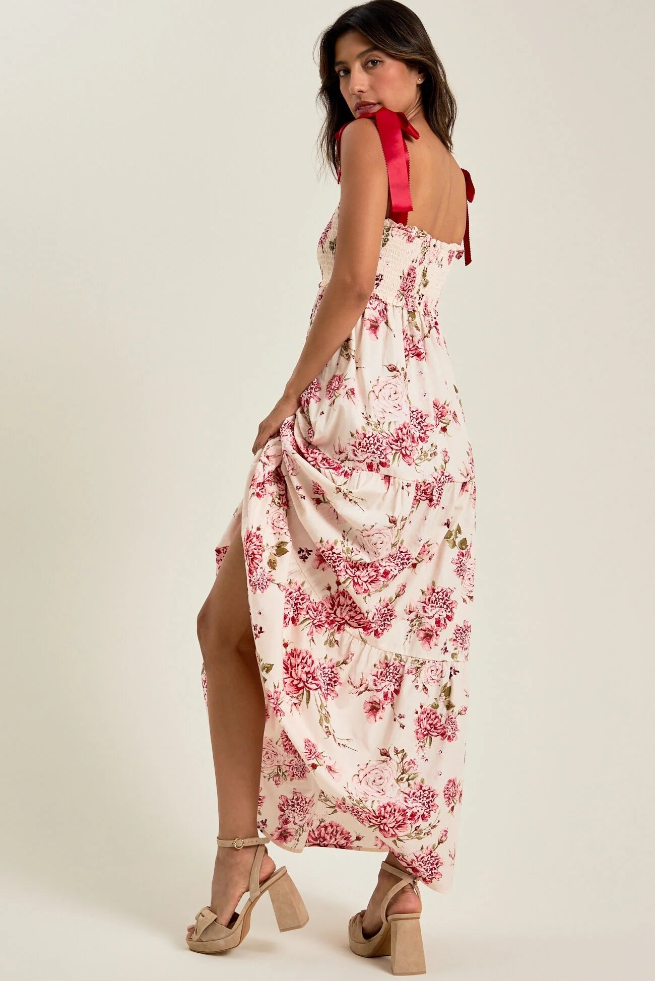 Floral Tiered Maxi Dress with Mixed Print Design Trendsi