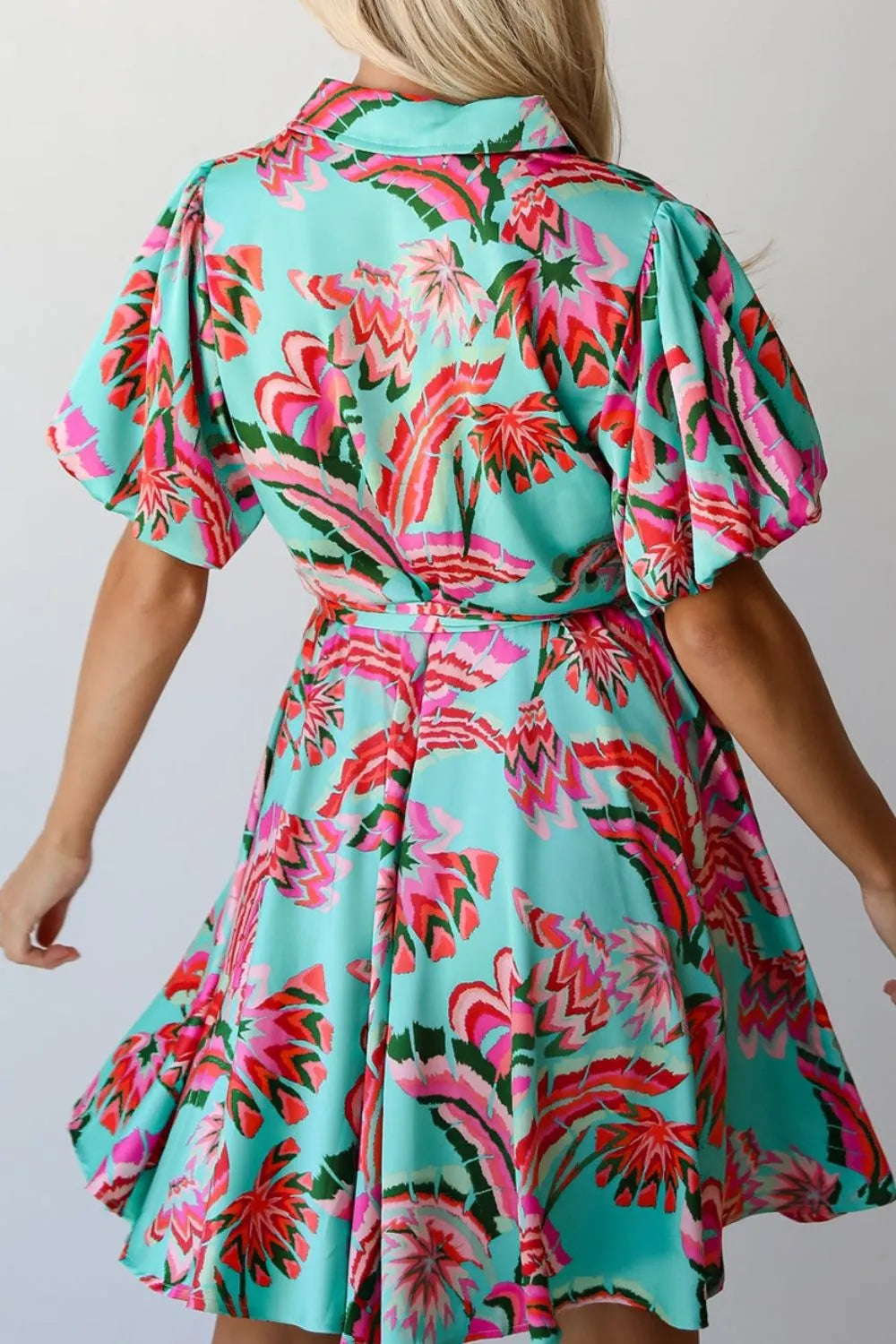 Abstract Print High Waist Buttoned Mini Shirt Dress Simply Love