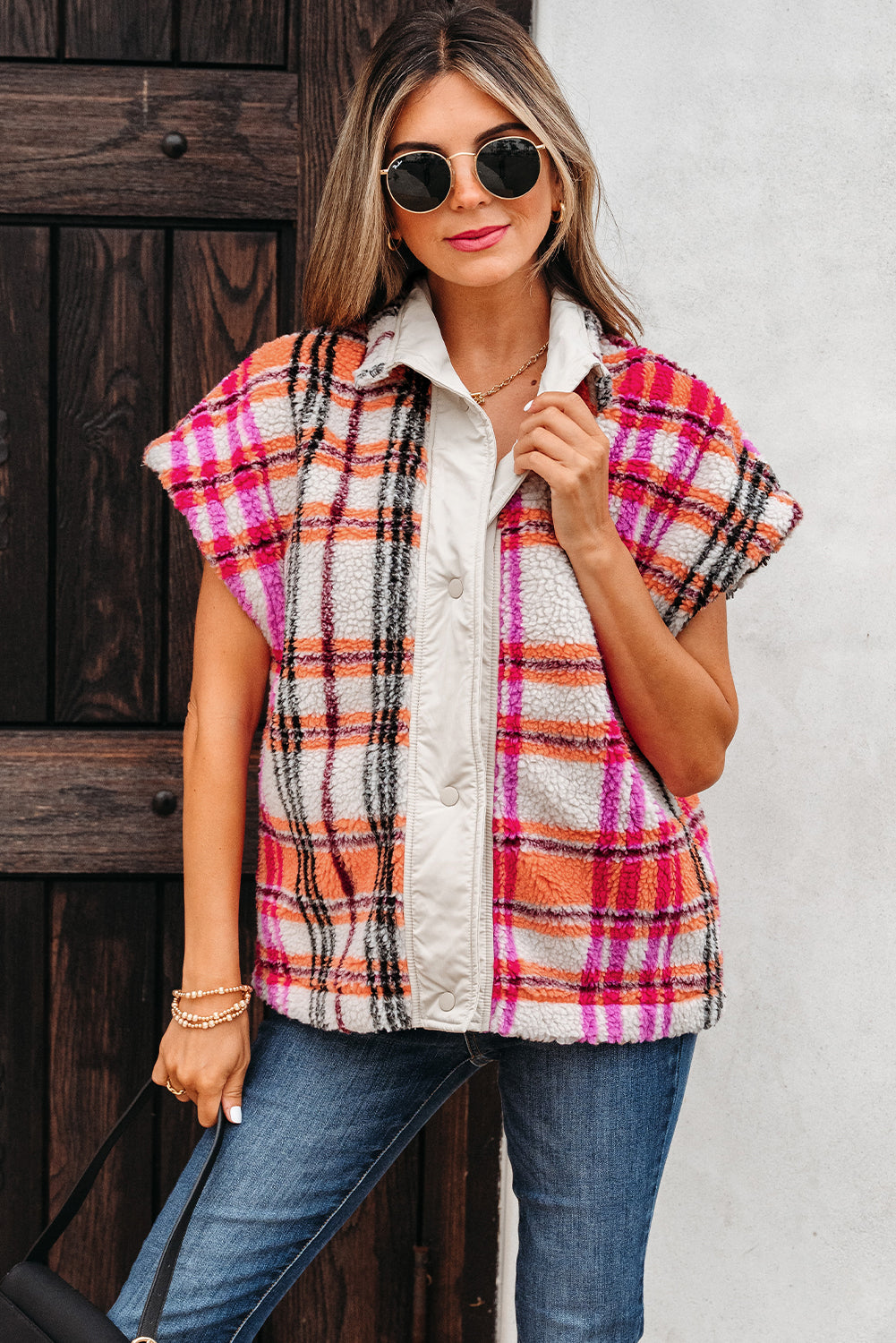 Molly Sherpa Plaid Jacket Vest DAME BOHEME