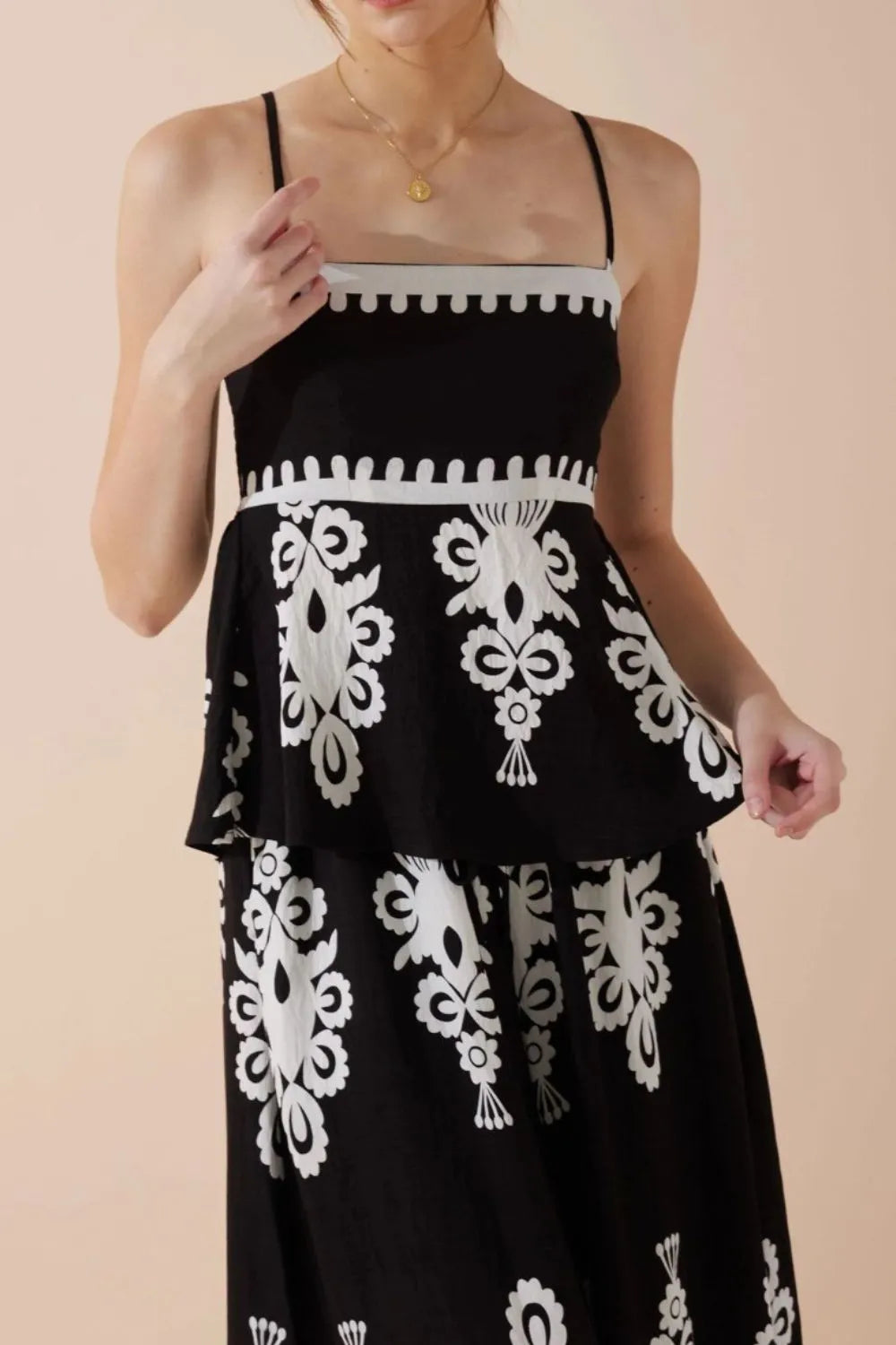 Printed Square Neck Cami and Wide Leg Pants Set Trendsi
