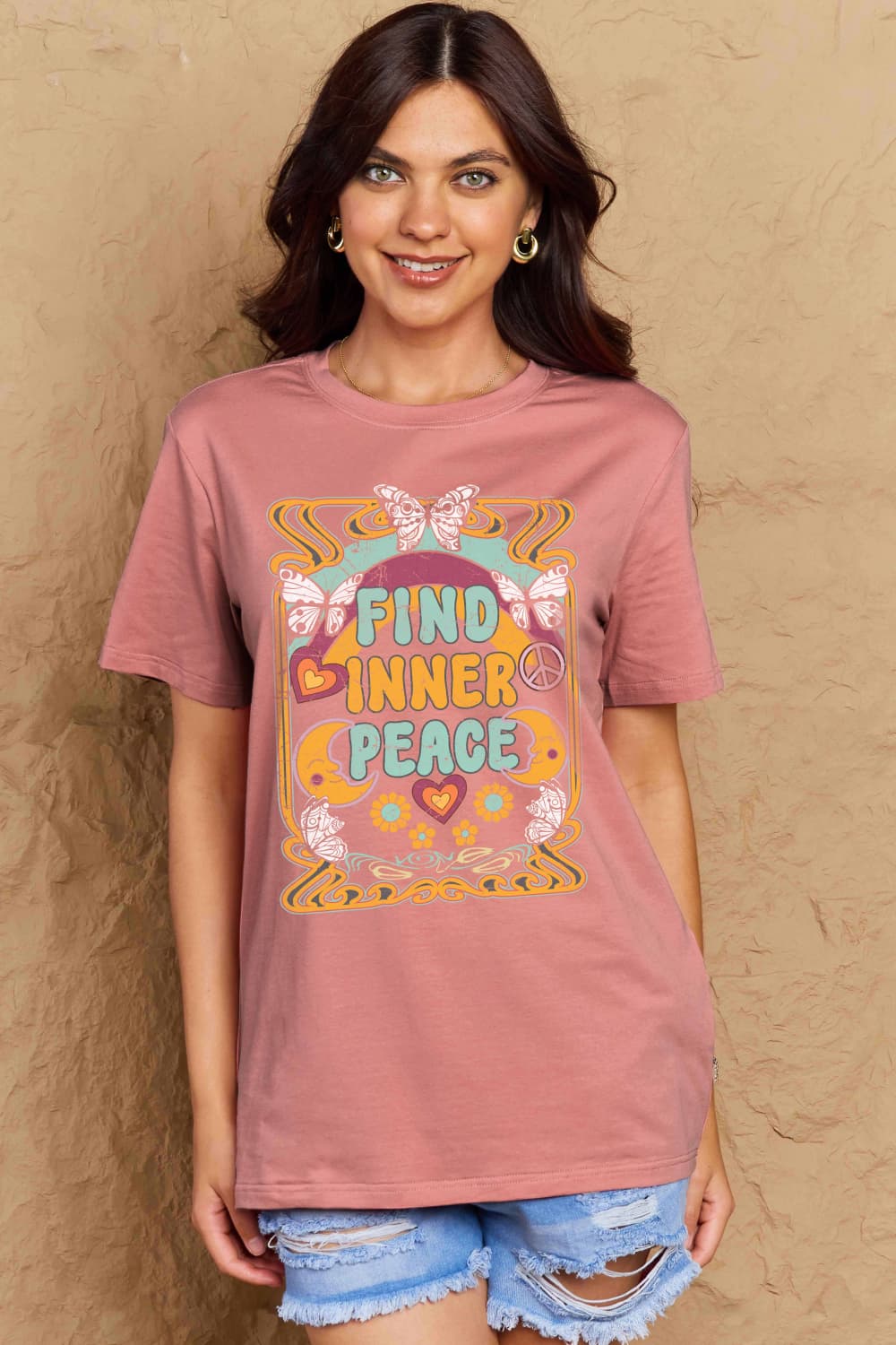 Simply Love Full Size FIND INNER PEACE Graphic Cotton T-Shirt DAME BOHEME