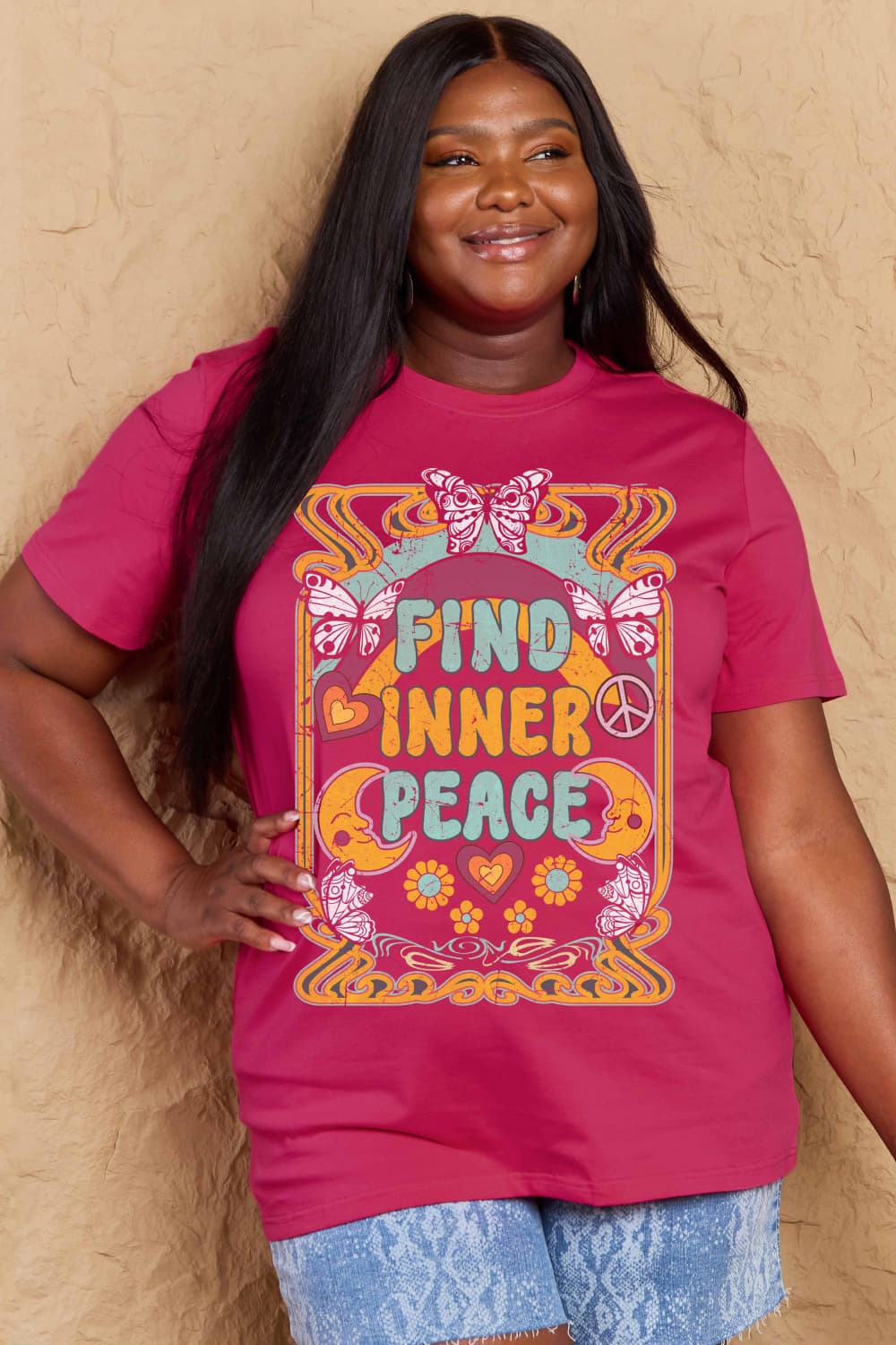 Simply Love Full Size FIND INNER PEACE Graphic Cotton T-Shirt DAME BOHEME