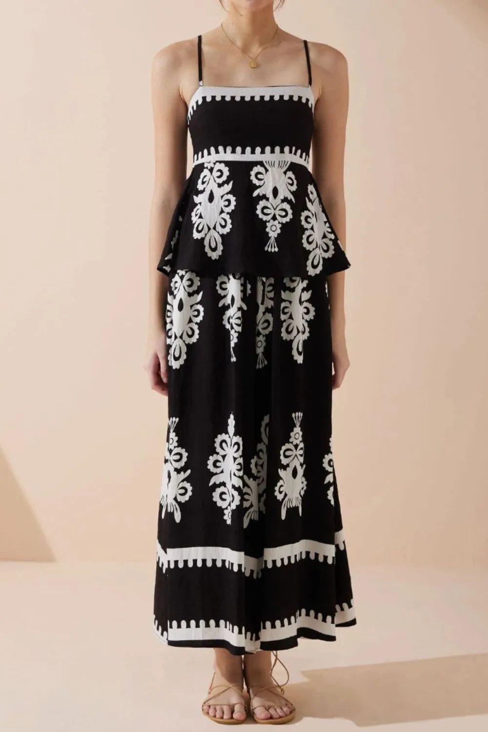 Printed Square Neck Cami and Wide Leg Pants Set Trendsi