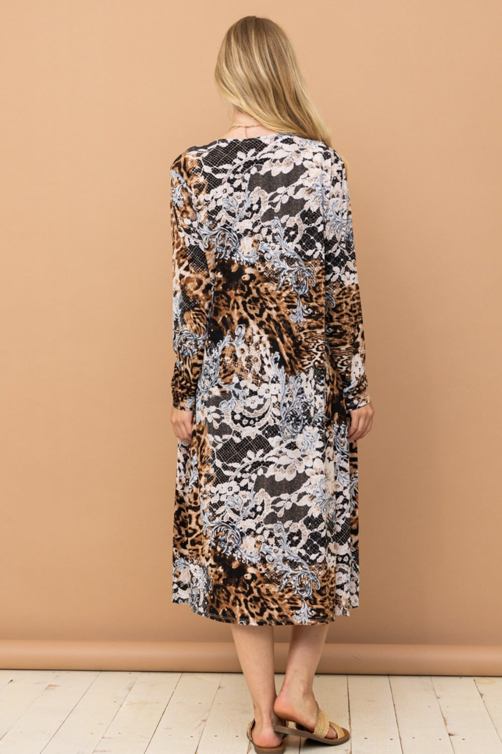 Leopard Kimono Open Front Longline Cardigan Trendsi