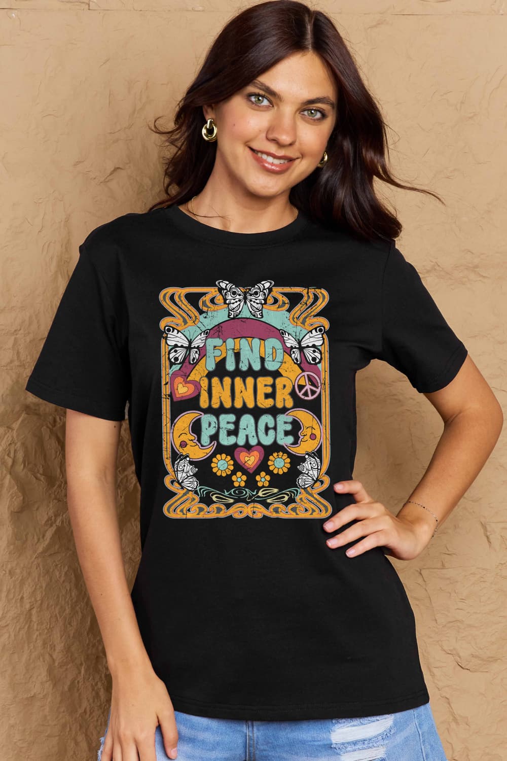 Simply Love Full Size FIND INNER PEACE Graphic Cotton T-Shirt DAME BOHEME