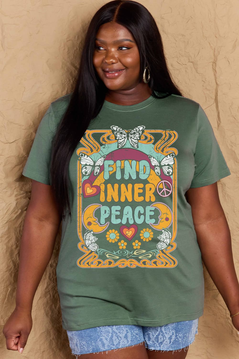 Simply Love Full Size FIND INNER PEACE Graphic Cotton T-Shirt DAME BOHEME