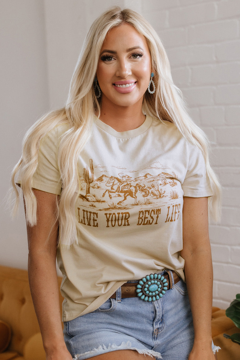 LIVE YOUR BEST LIFE Crew Neck Western Graphic TeeĀ DAME BOHEME
