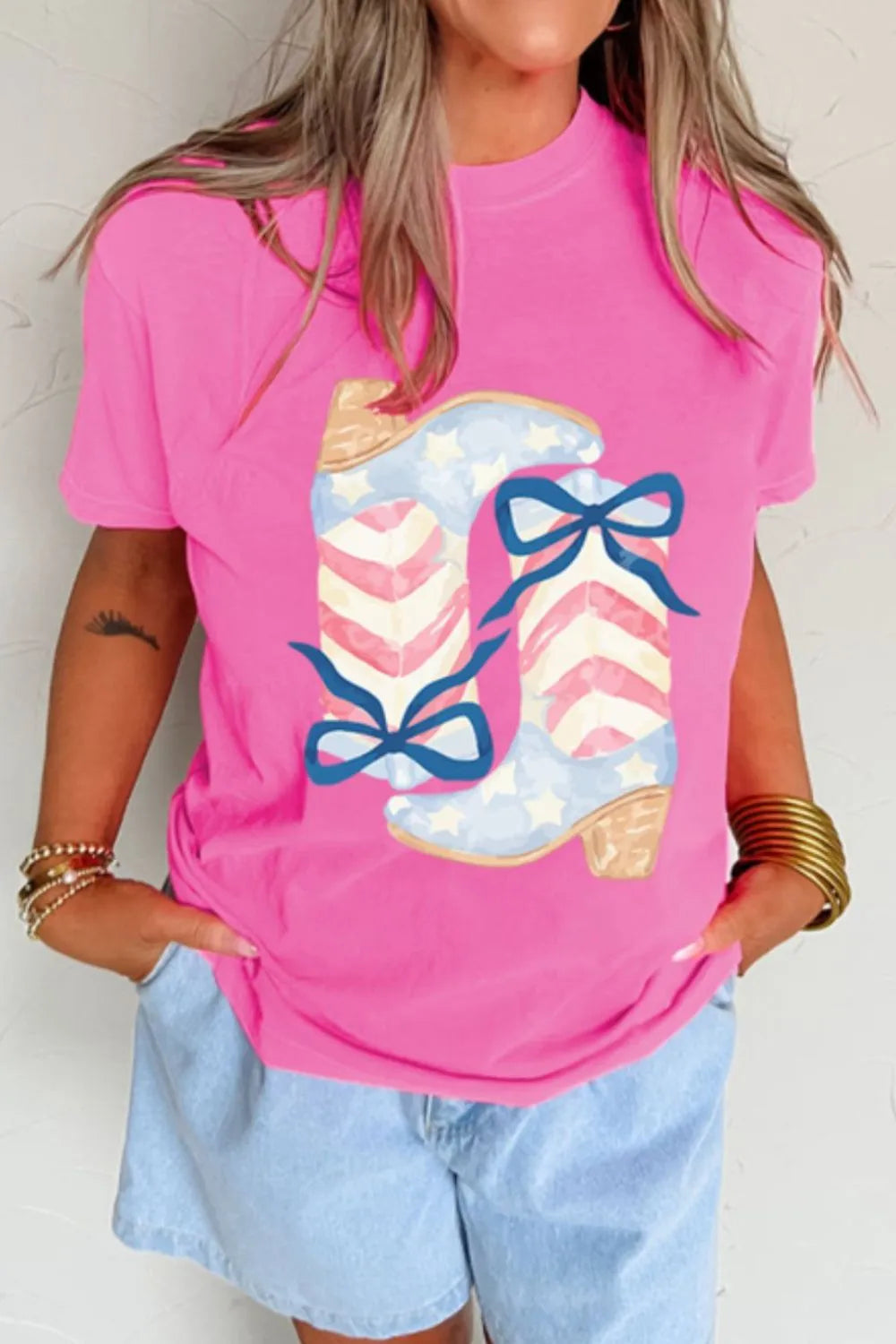 Graphic Round Neck Short Sleeve T-Shirt DAME BOHEME