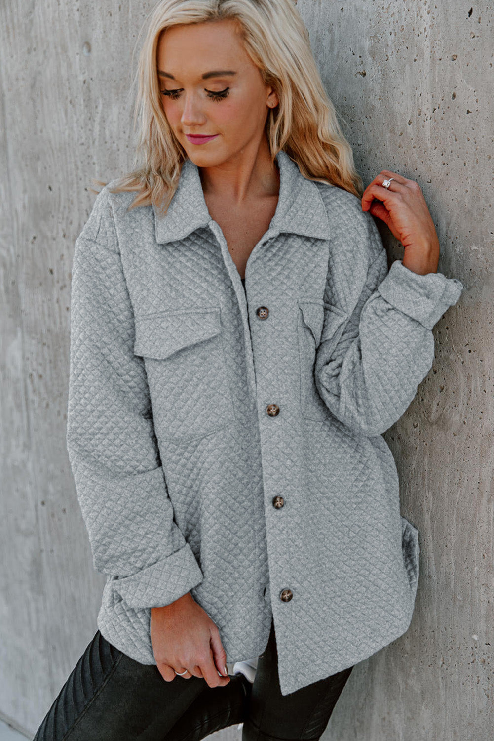 Brooklynn Retro Quilted Flap Pocket Button Shacket DAME BOHEME