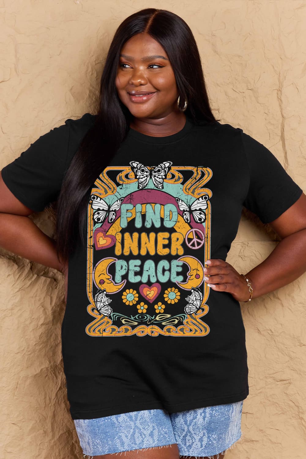 Simply Love Full Size FIND INNER PEACE Graphic Cotton T-Shirt DAME BOHEME