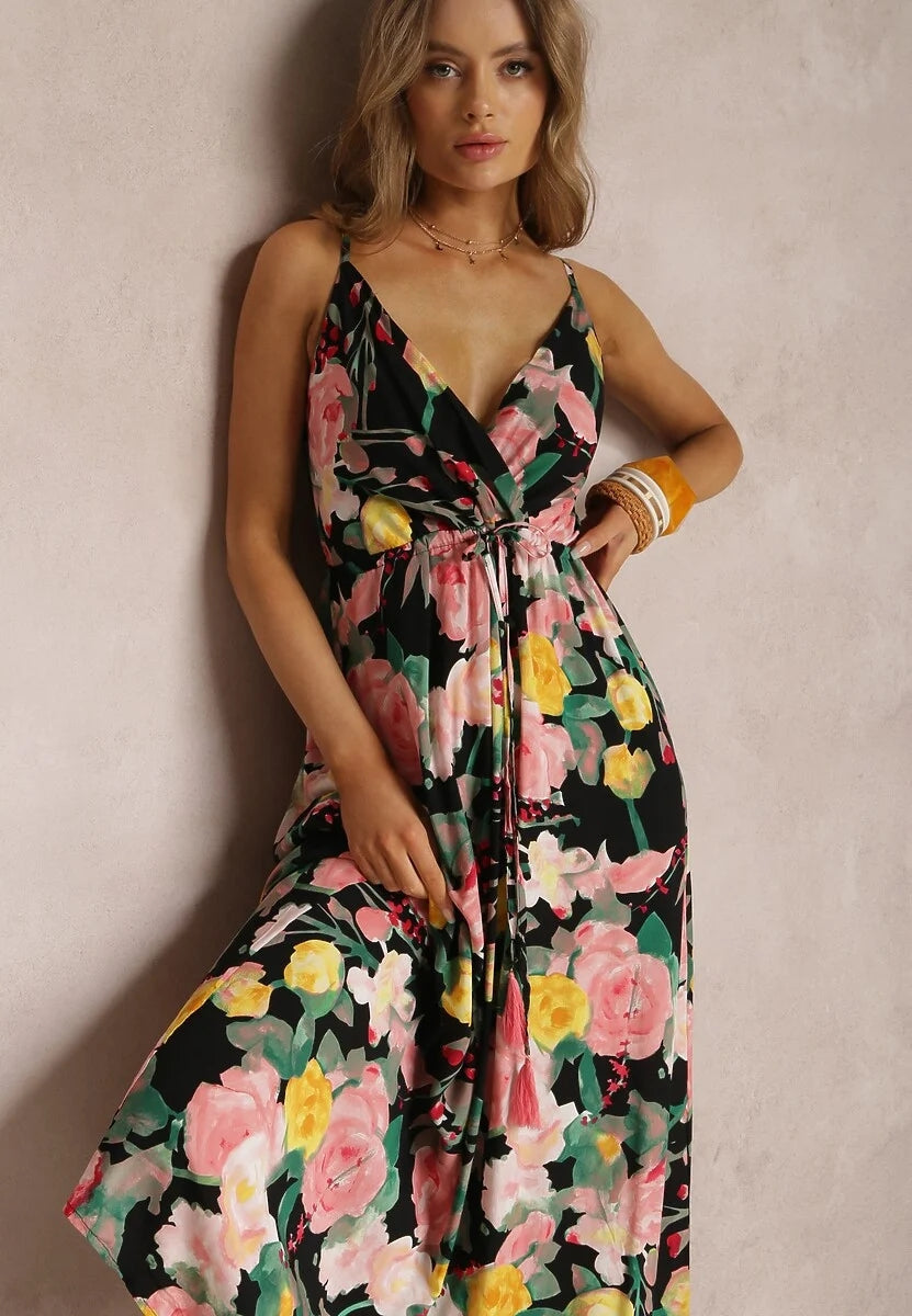 Floral Print Surplice Spaghetti Strap Maxi Dress Trendsi