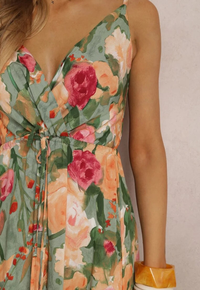 Floral Print Surplice Spaghetti Strap Maxi Dress Trendsi