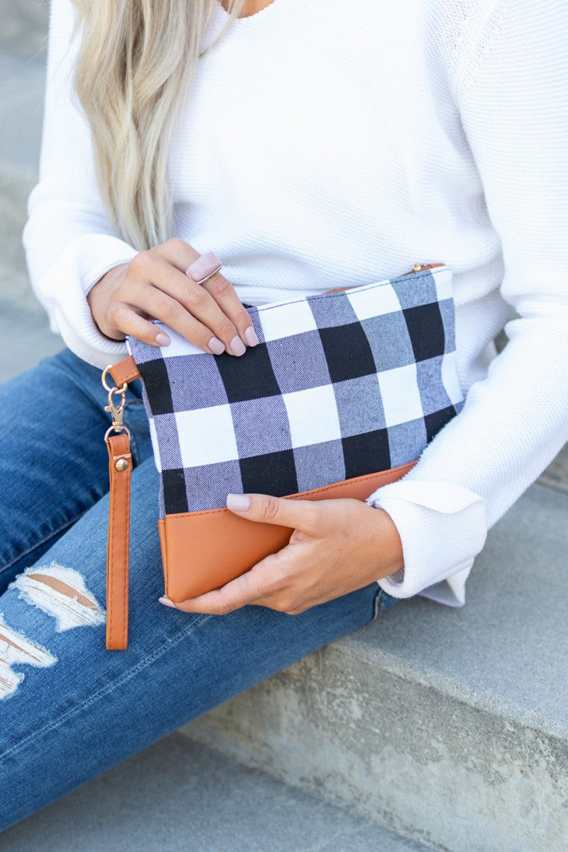 Buffalo Plaid Clutch - PU Leather Trim and Wristlet DAME BOHEME
