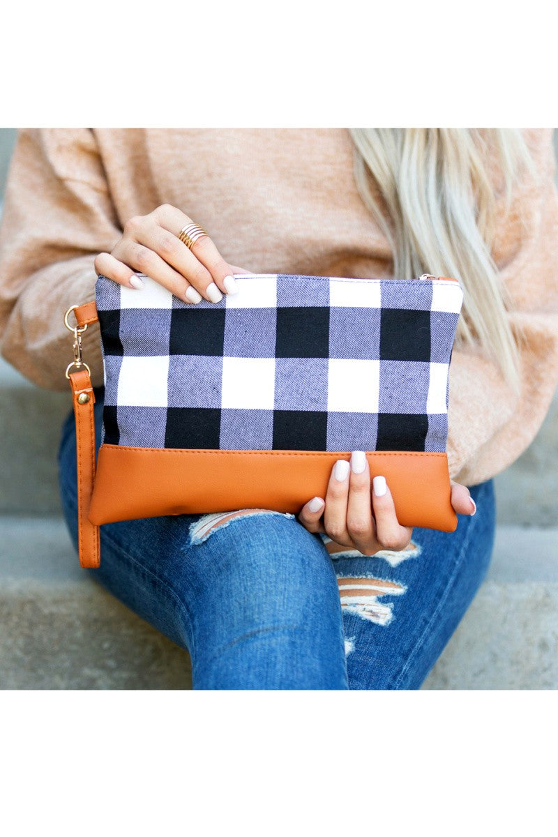 Buffalo Plaid Clutch - PU Leather Trim and Wristlet DAME BOHEME