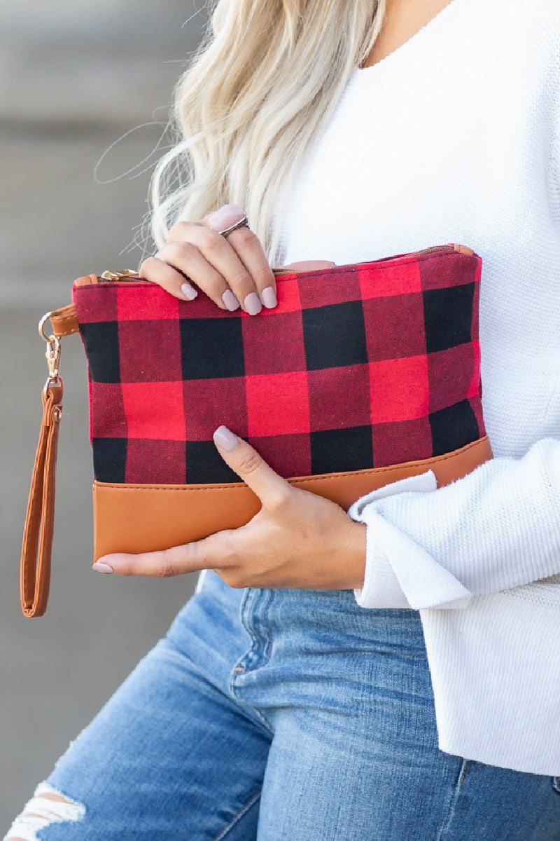 Buffalo Plaid Clutch - PU Leather Trim and Wristlet DAME BOHEME