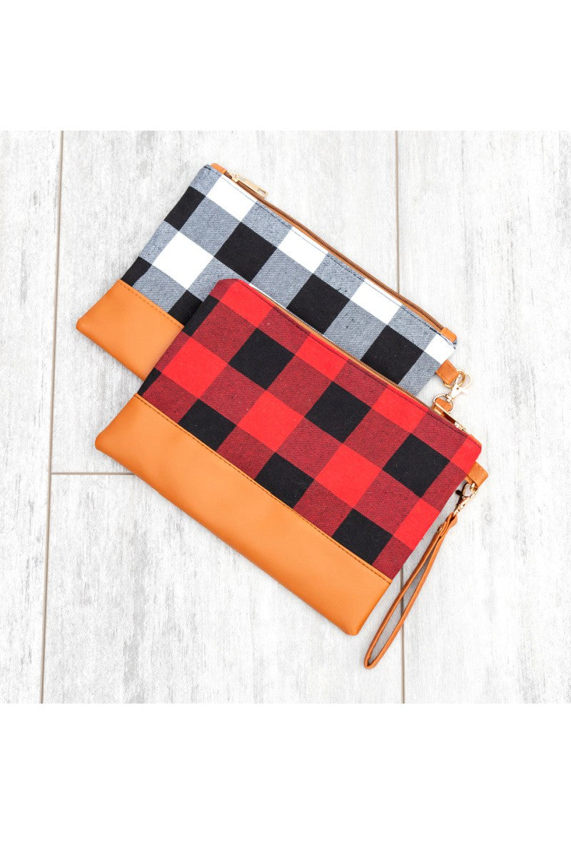 Buffalo Plaid Clutch - PU Leather Trim and Wristlet DAME BOHEME