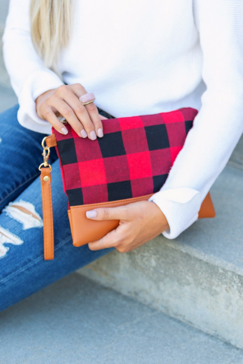 Buffalo Plaid Clutch - PU Leather Trim and Wristlet DAME BOHEME