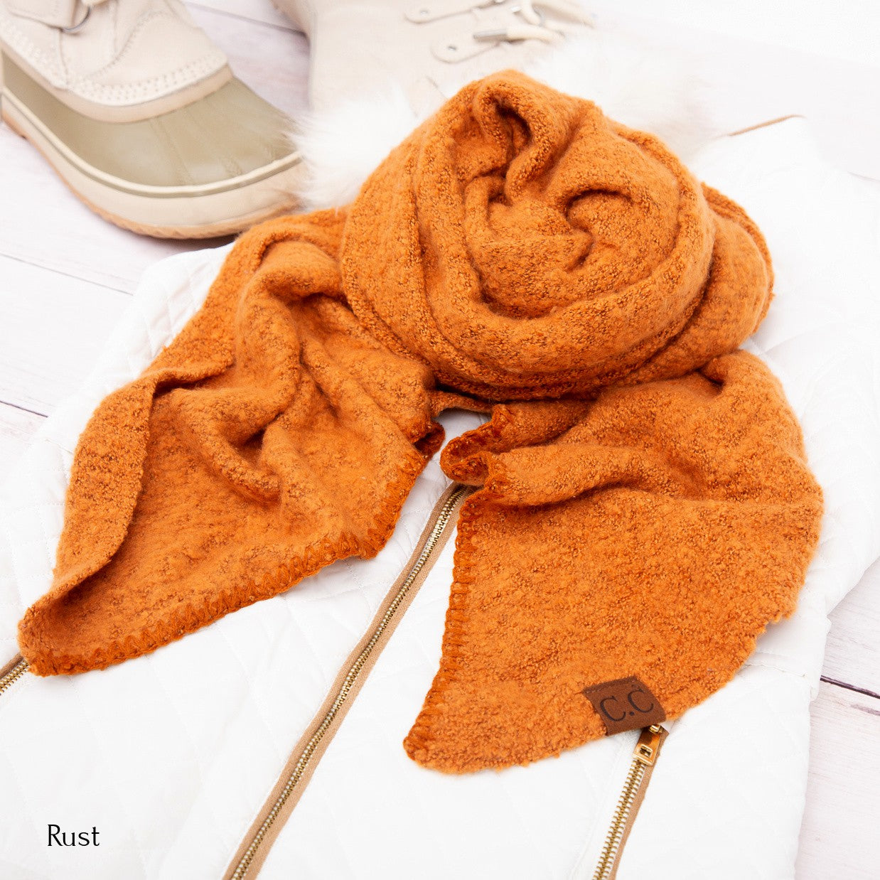 CC Oblong Bias Draped Boucle Ultra-Soft Scarves Aili's Corner