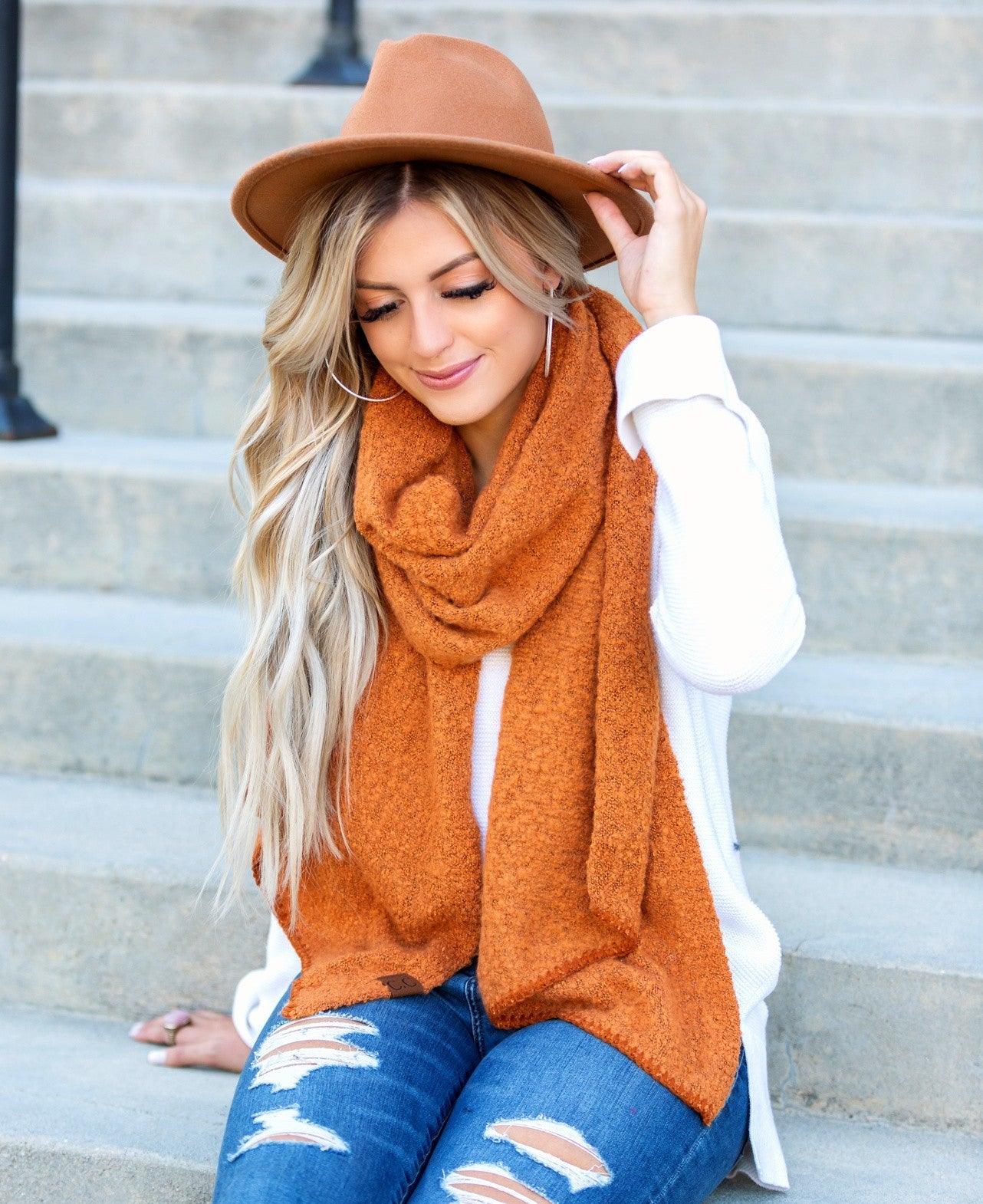 CC Oblong Bias Draped Boucle Ultra-Soft Scarves Aili's Corner