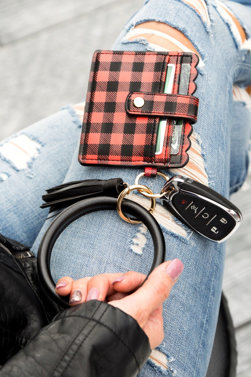 Buffalo Key Ring with ID Plaid Snap Wallet Tassel Bracelet Aili's Corner
