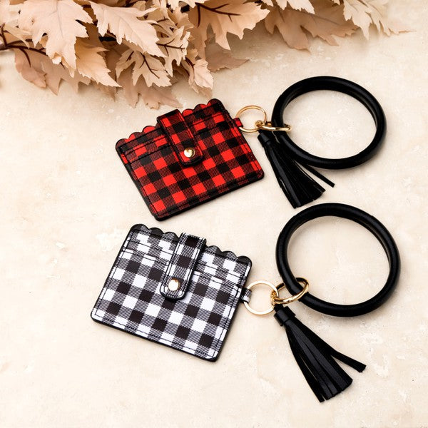 Buffalo Key Ring with ID Plaid Snap Wallet Tassel Bracelet Aili's Corner
