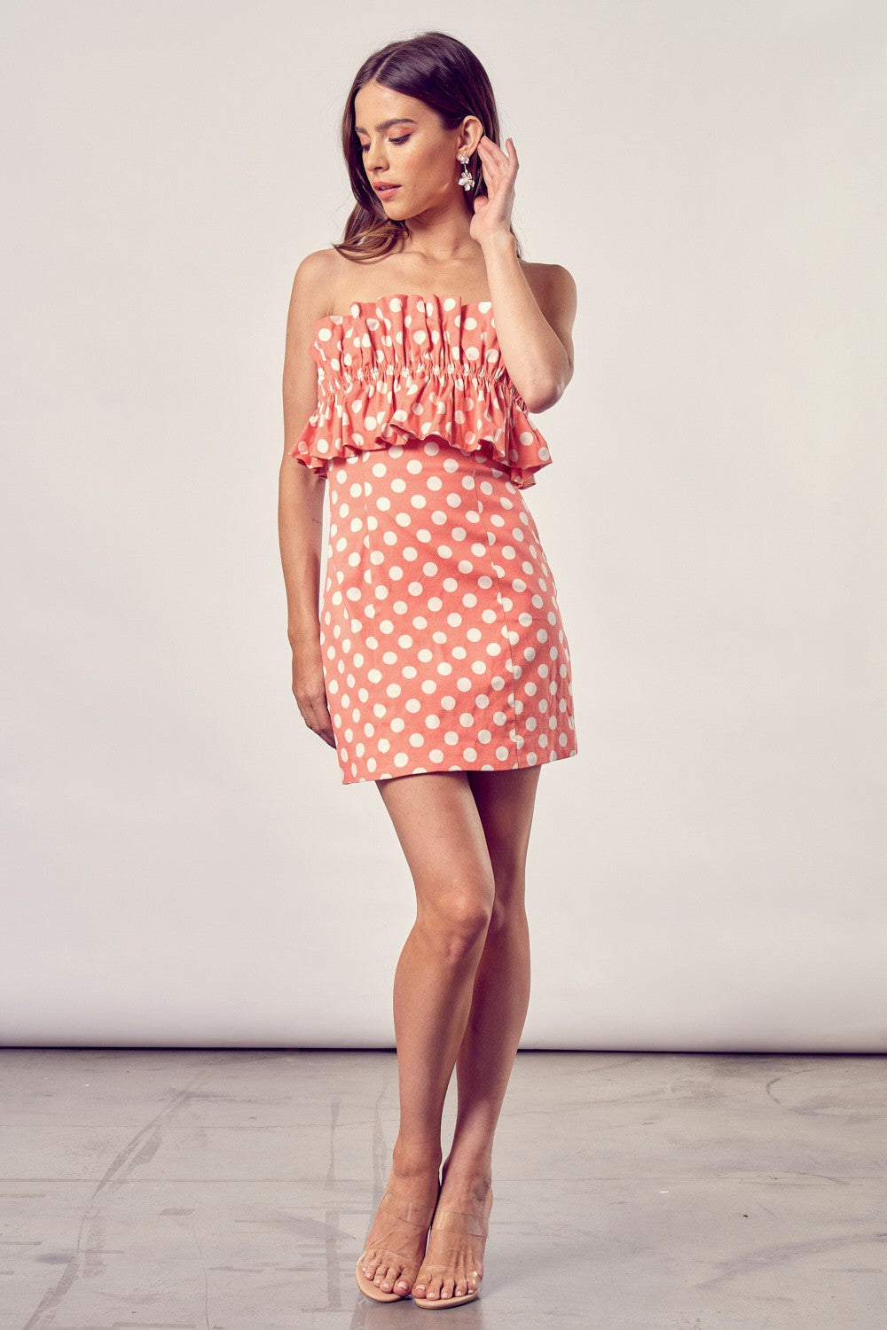 Ruffle Polka Dot Sleeveless Mini Tube Tie Back Dress Do + Be Collection