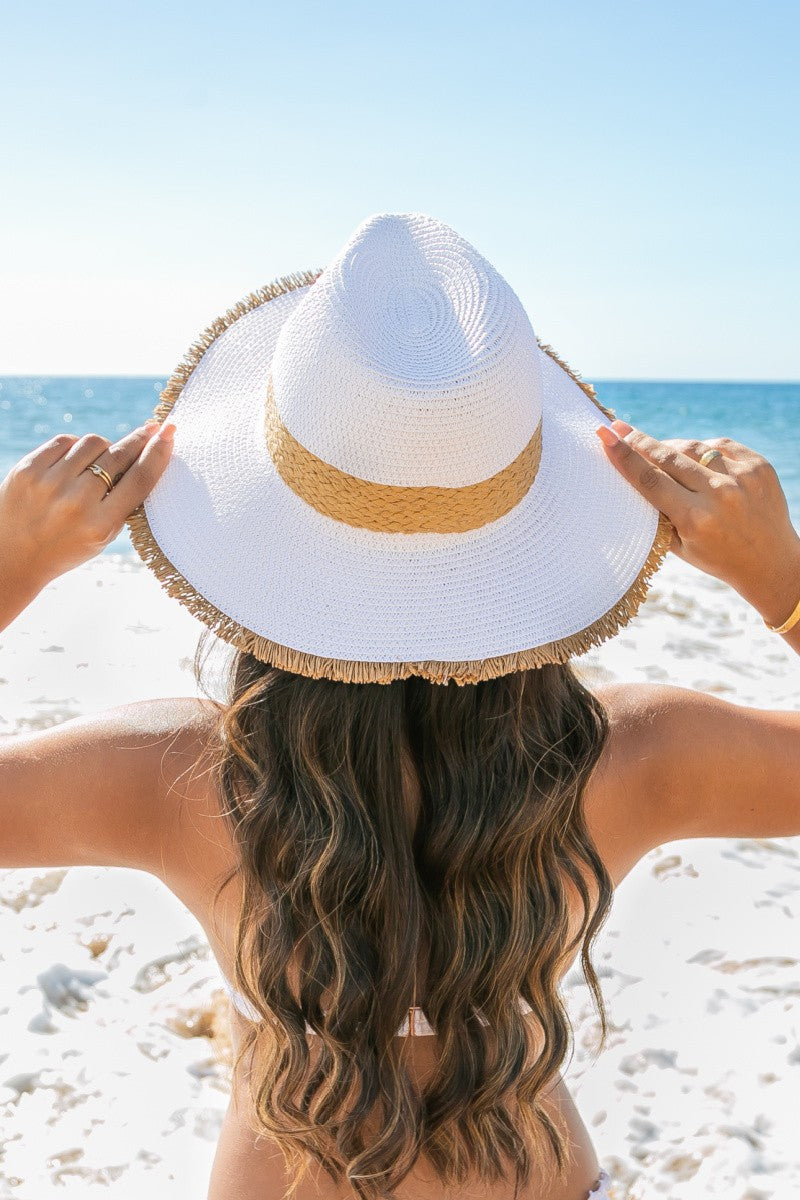 Fray-Edge Rattan Band Straw Panama Fedora Hat Aili's Corner