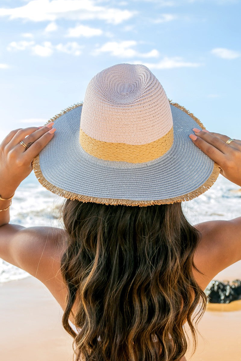 Fray-Edge Rattan Band Straw Panama Fedora Hat Aili's Corner