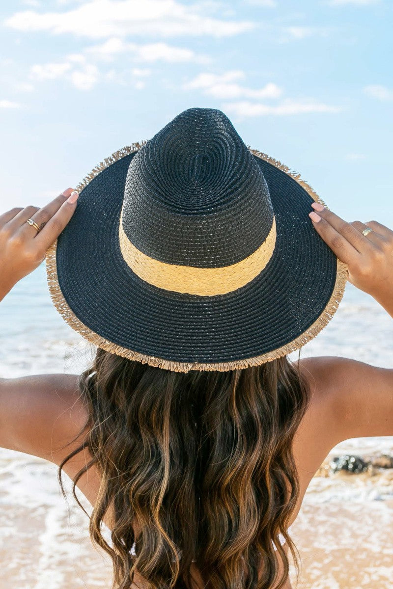 Fray-Edge Rattan Band Straw Panama Fedora Hat Aili's Corner