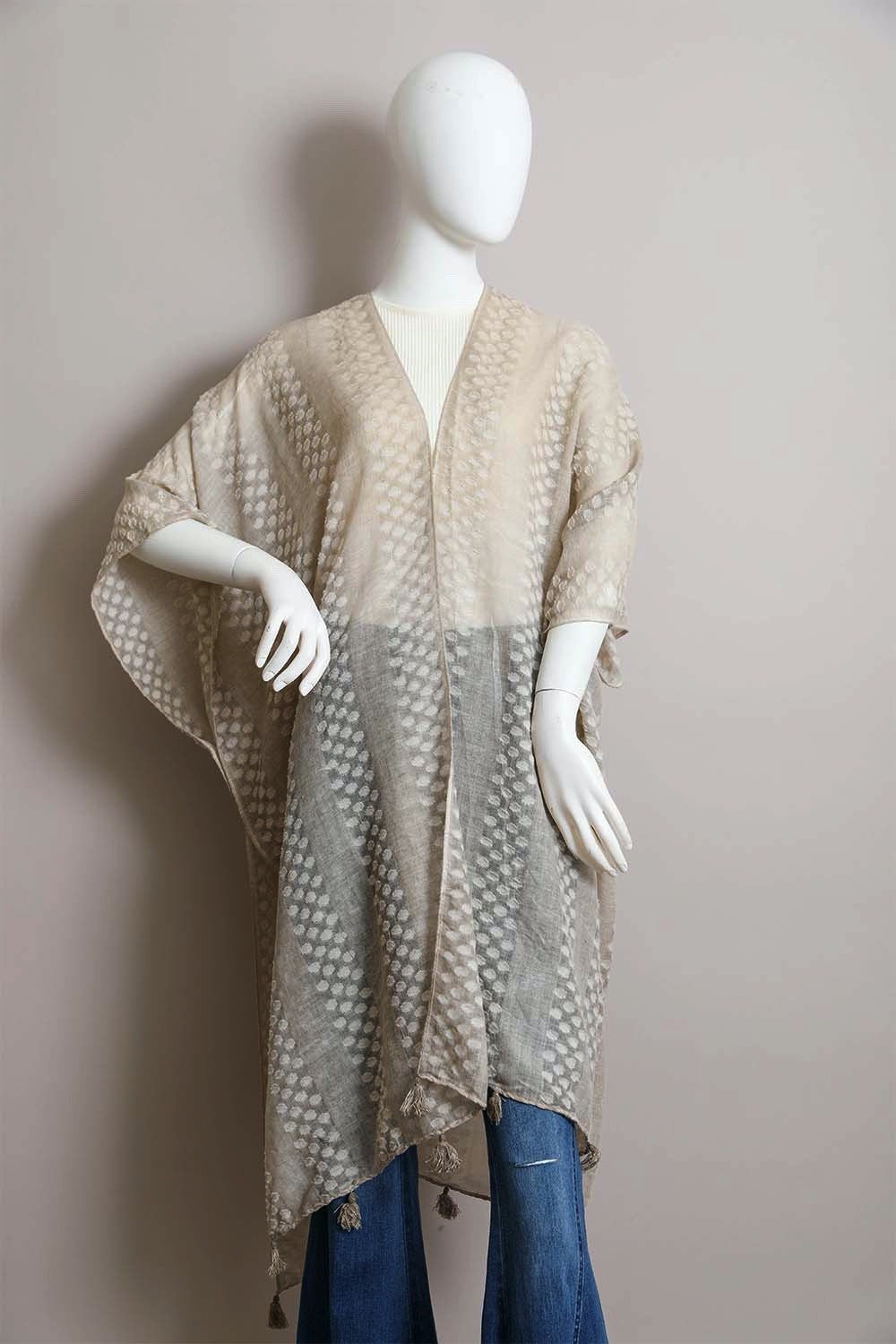 Pom Trimmed Jacquard Kimono Leto Accessories