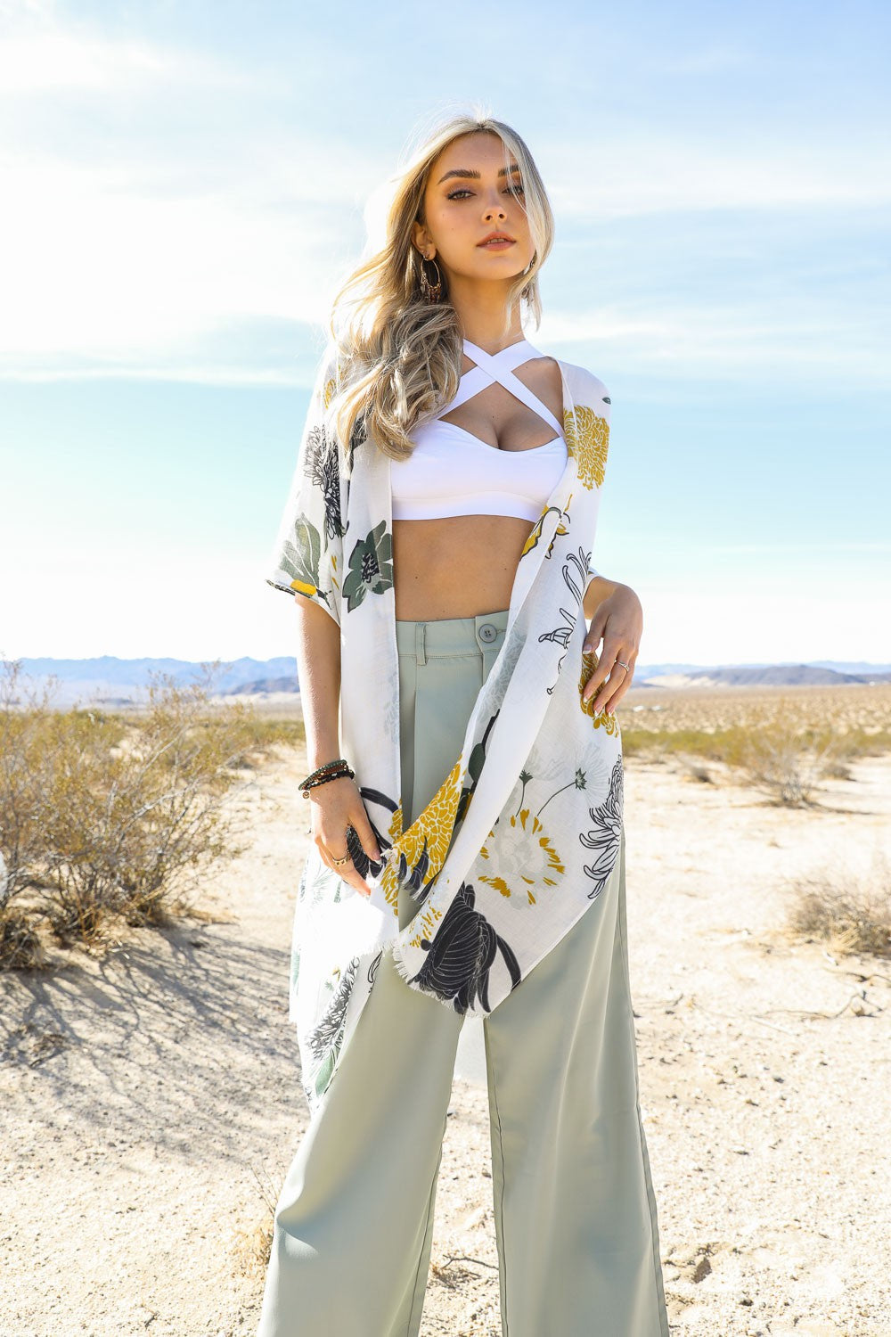 Floral Motif Combo Kimono Leto Accessories