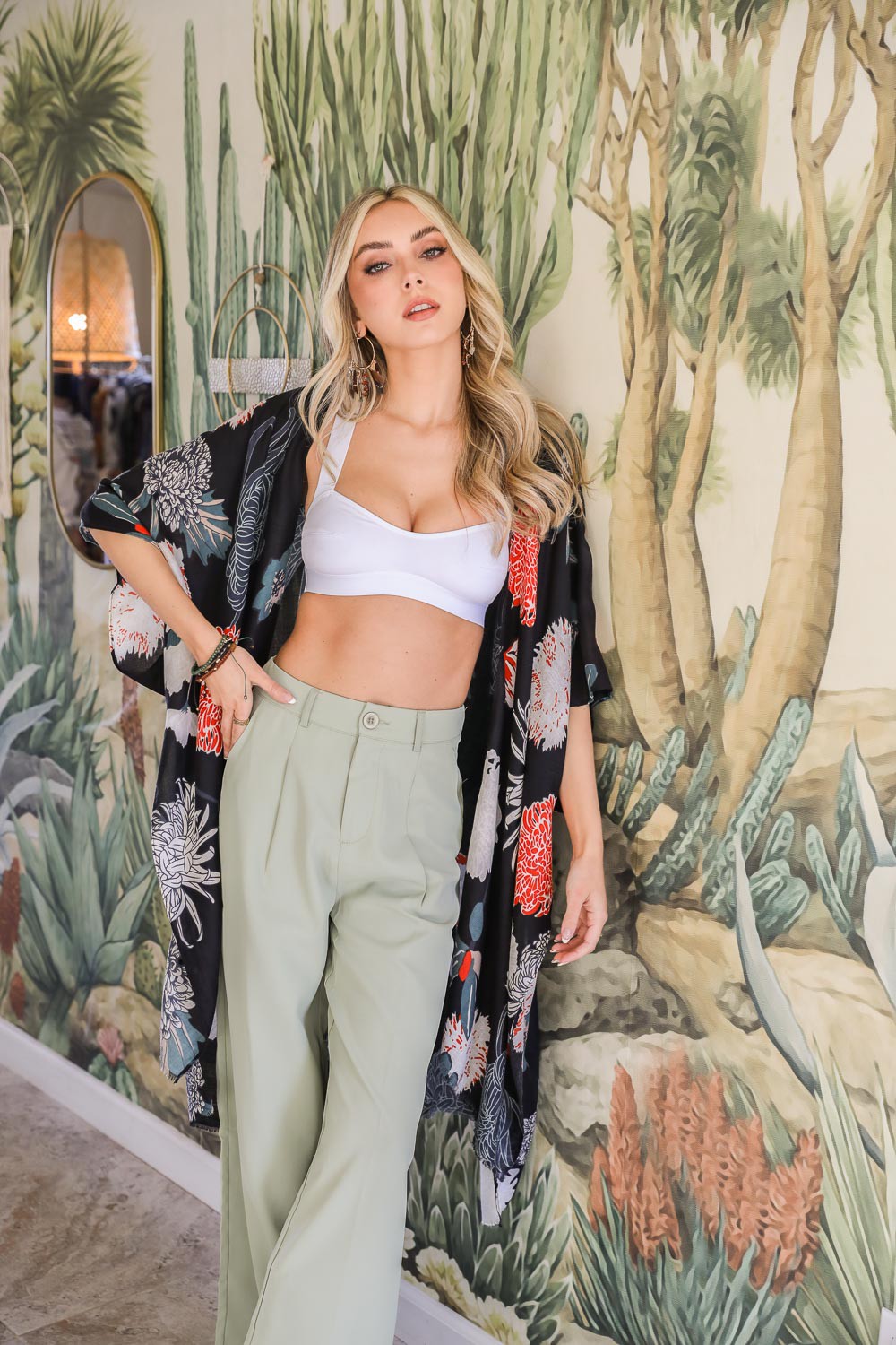 Floral Motif Combo Kimono Leto Accessories