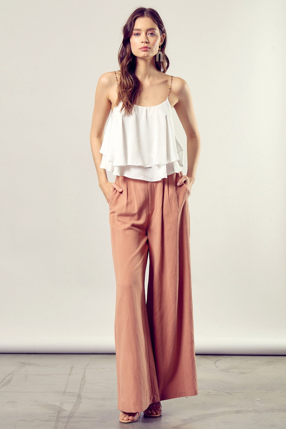Boho White Layered Cami Top with Beaded Straps DAME BOHEME