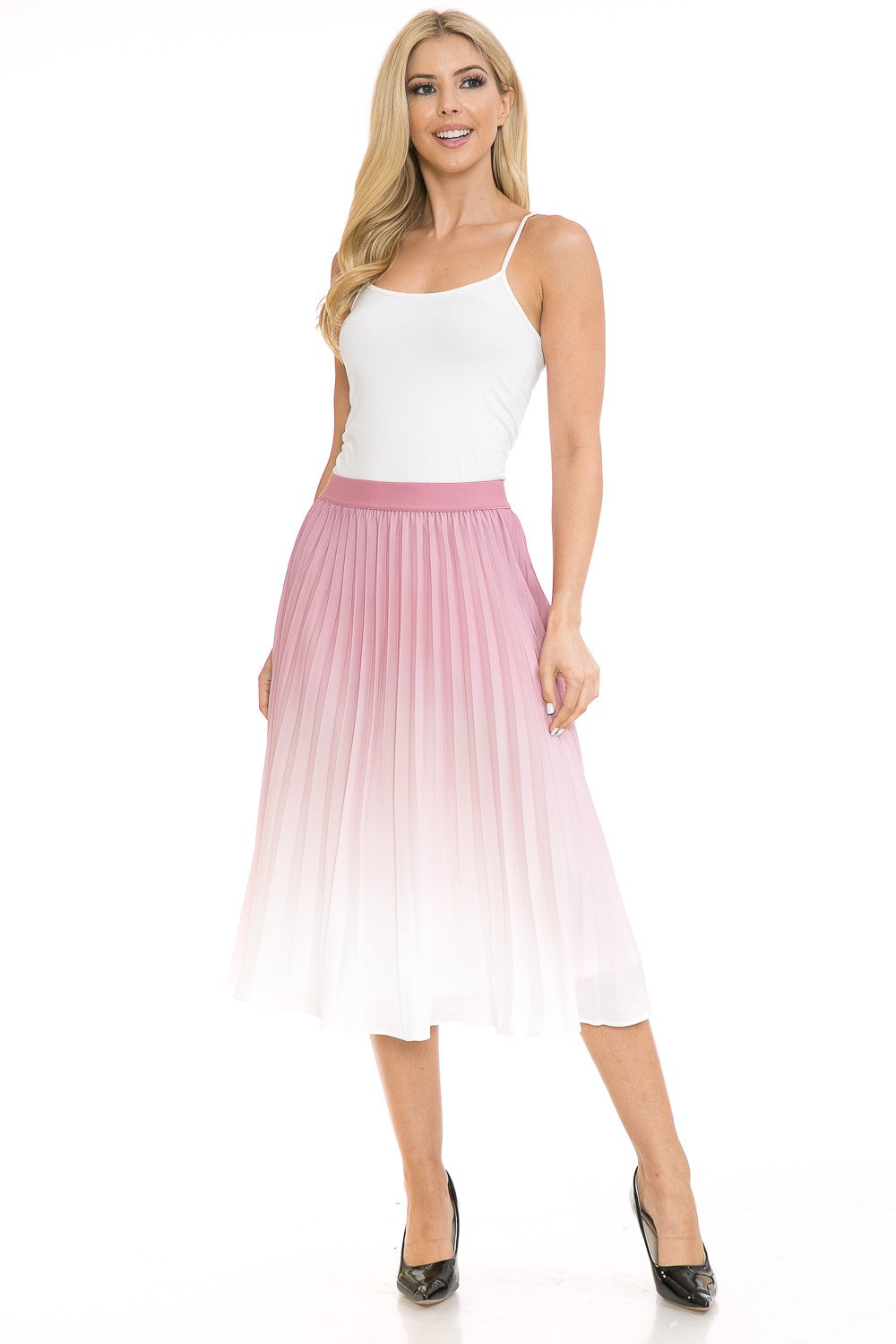 Women's High Waist Ombre Pleated A-Line Swing Skirt Annva USA