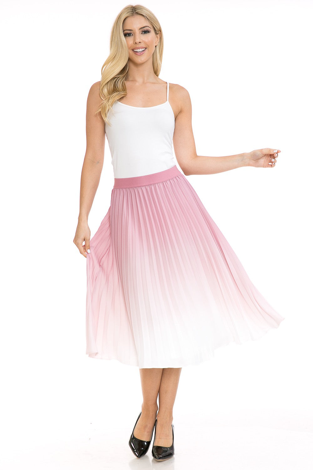 Women's High Waist Ombre Pleated A-Line Swing Skirt Annva USA