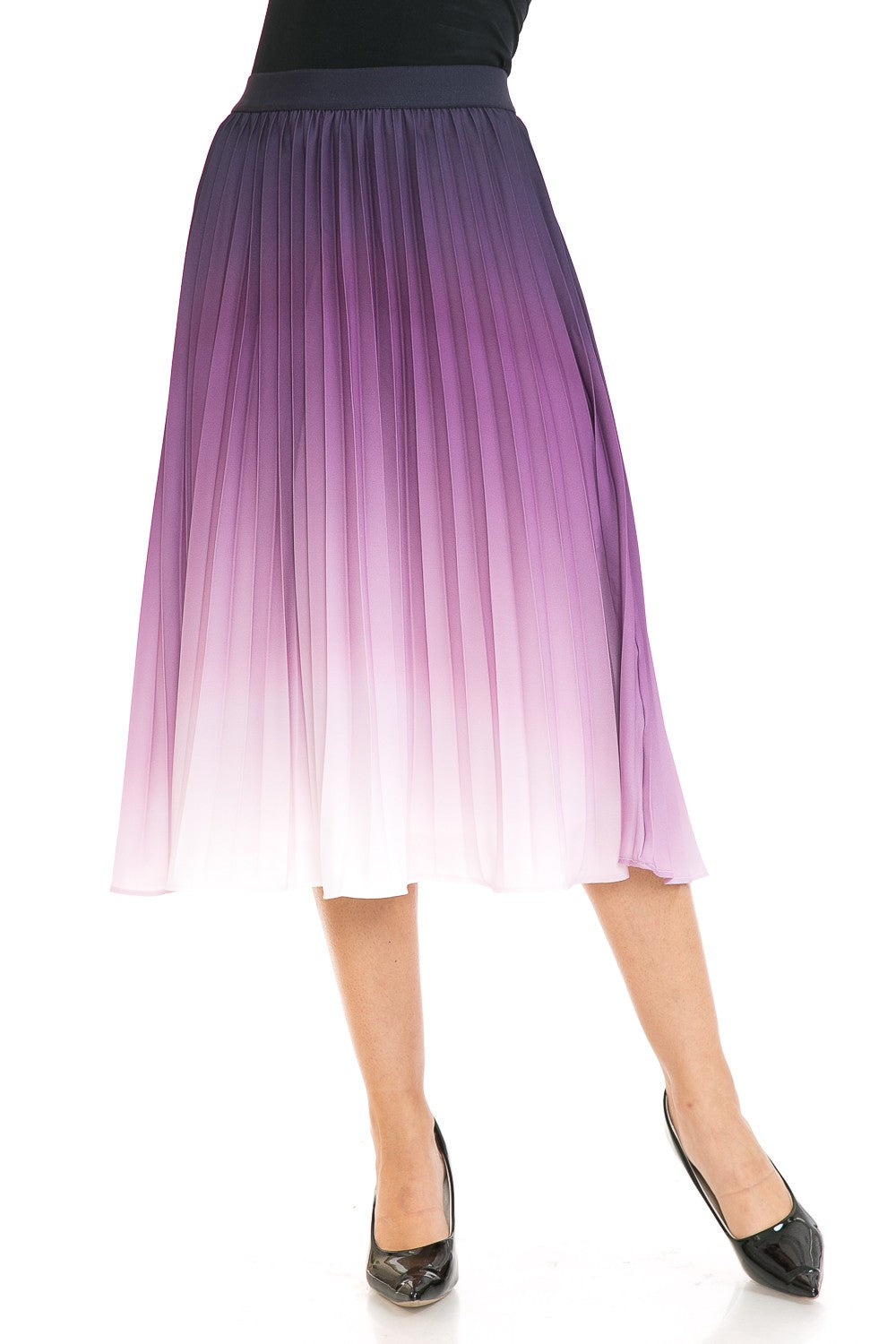 Women's High Waist Ombre Pleated A-Line Swing Skirt Annva USA