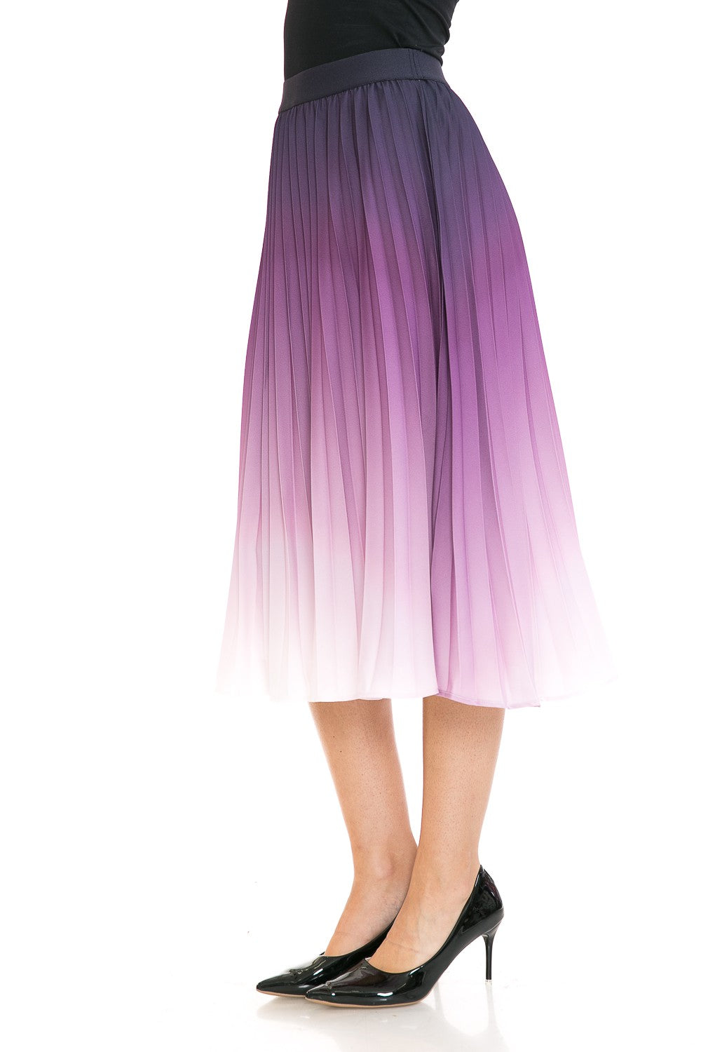 Women's High Waist Ombre Pleated A-Line Swing Skirt Annva USA