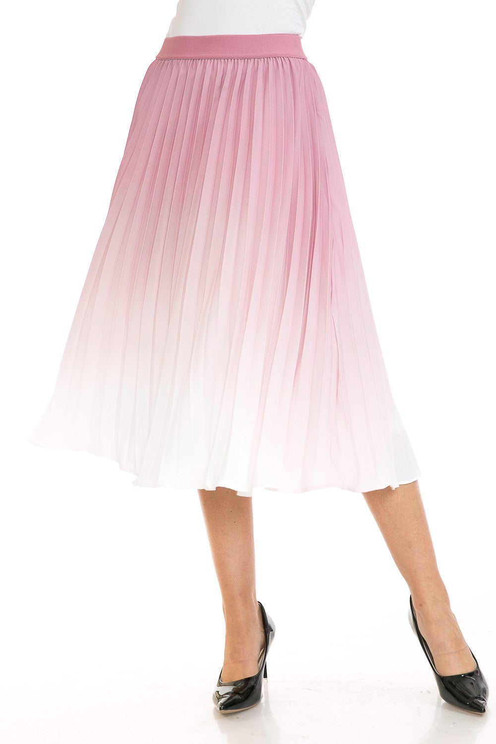 Women's High Waist Ombre Pleated A-Line Swing Skirt Annva USA