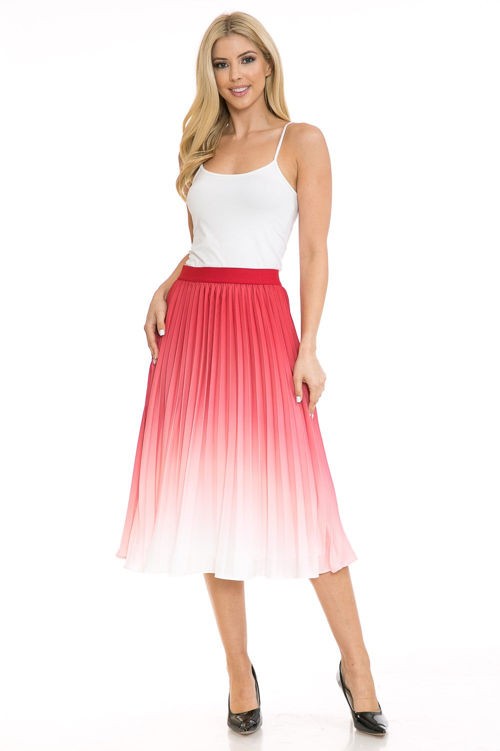 Women's High Waist Ombre Pleated A-Line Swing Skirt Annva USA