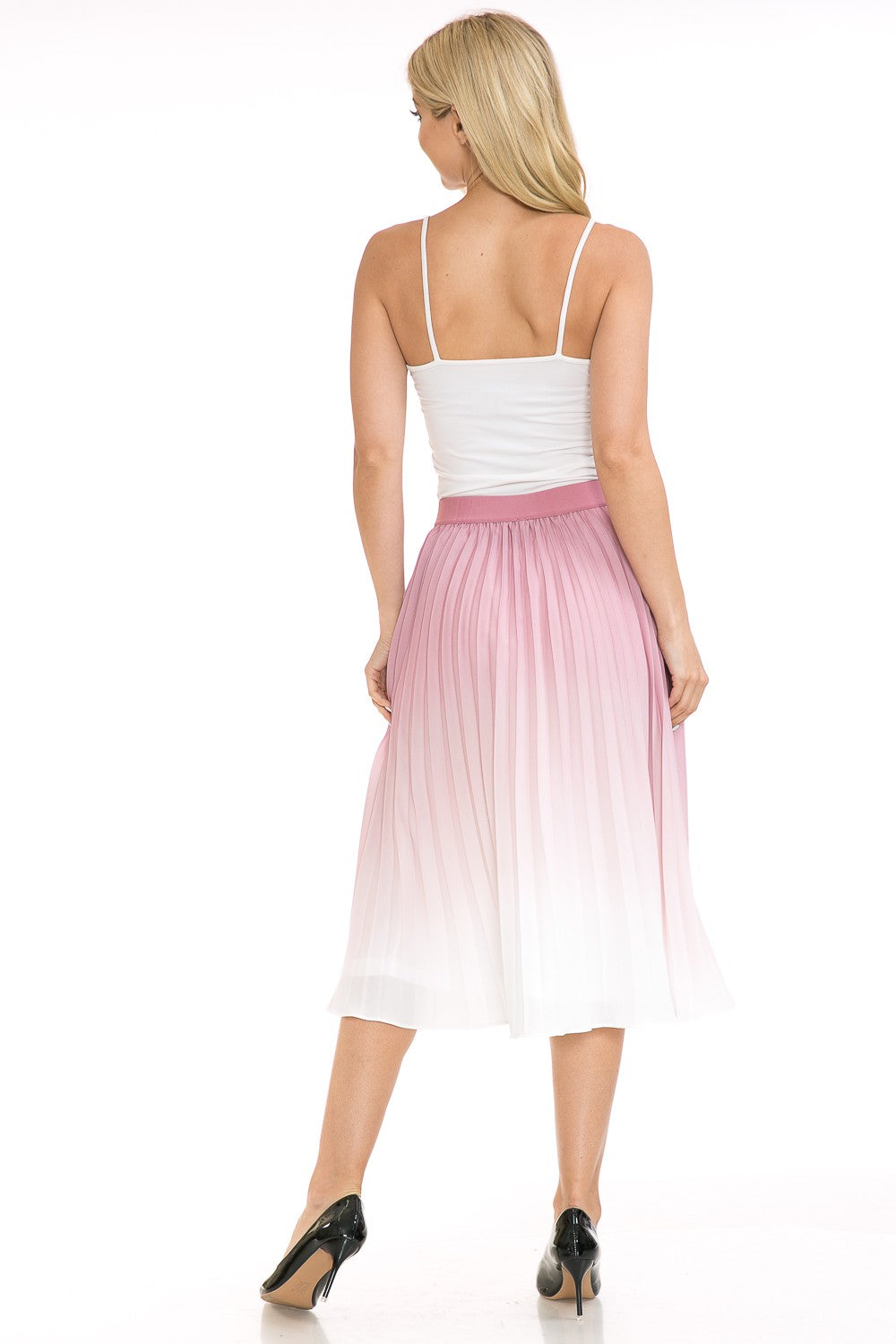 Women's High Waist Ombre Pleated A-Line Swing Skirt Annva USA
