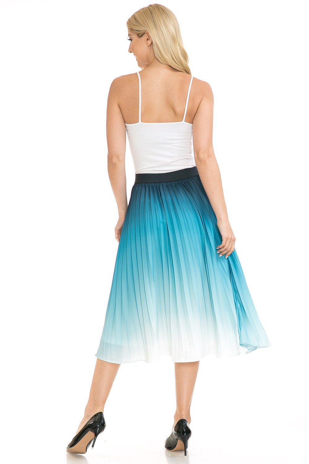Women's High Waist Ombre Pleated A-Line Swing Skirt Annva USA