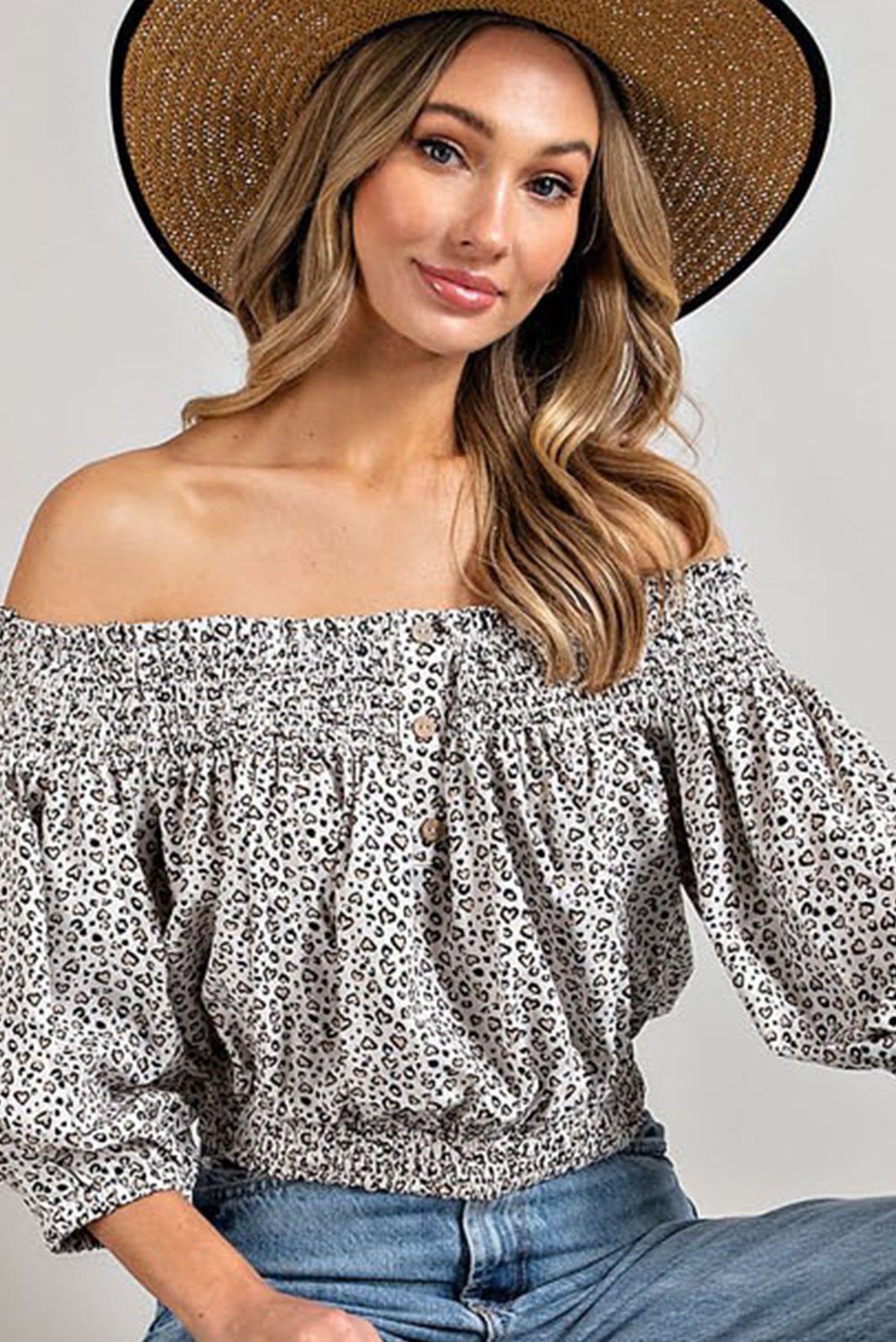 Animal Print Smocked Off the Shoulder Top eesome