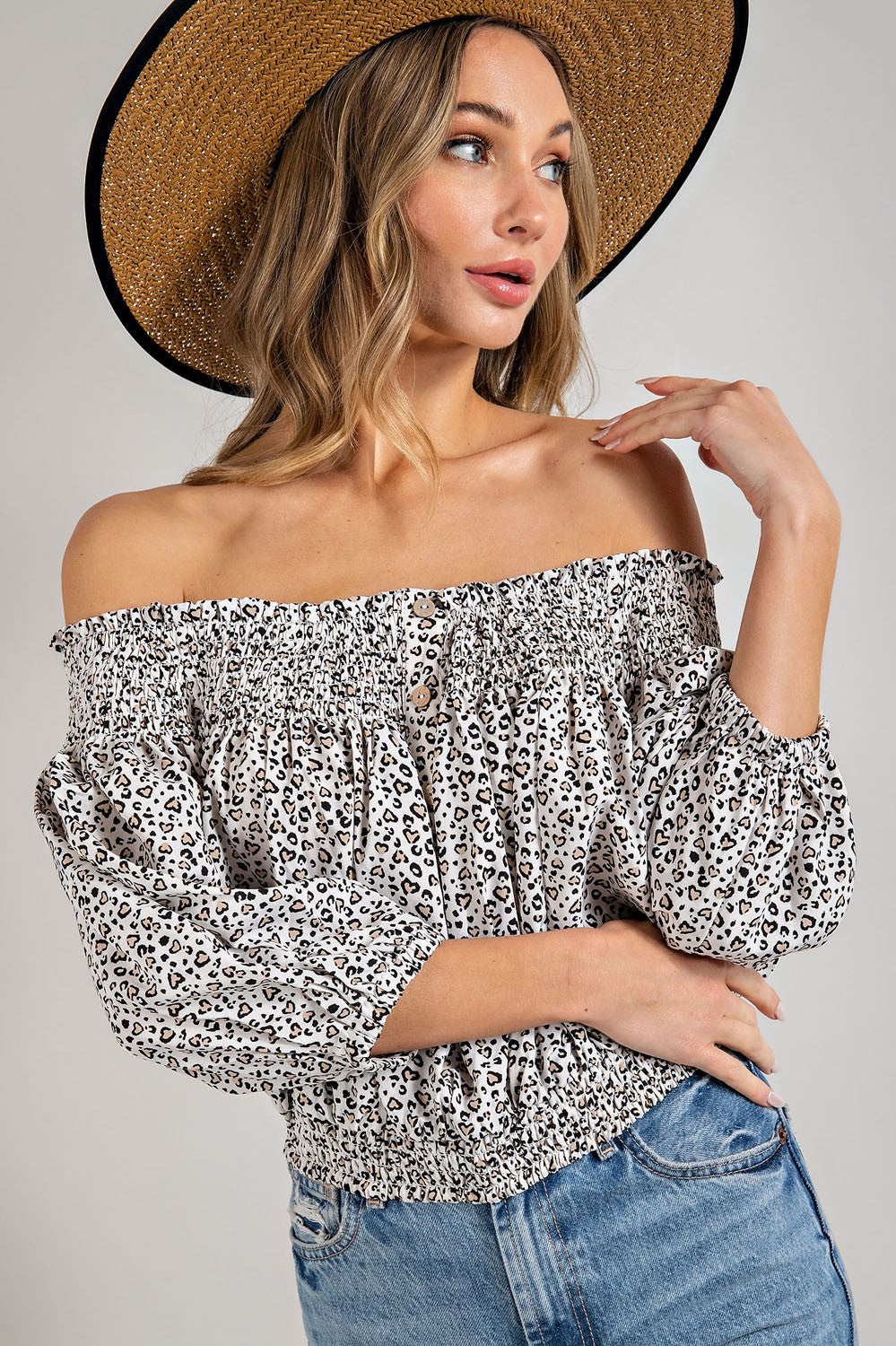 Animal Print Smocked Off the Shoulder Top eesome