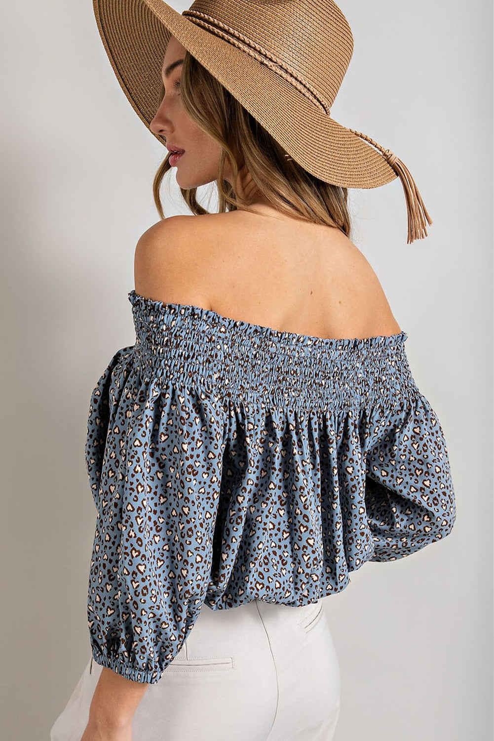 Animal Print Smocked Off the Shoulder Top eesome