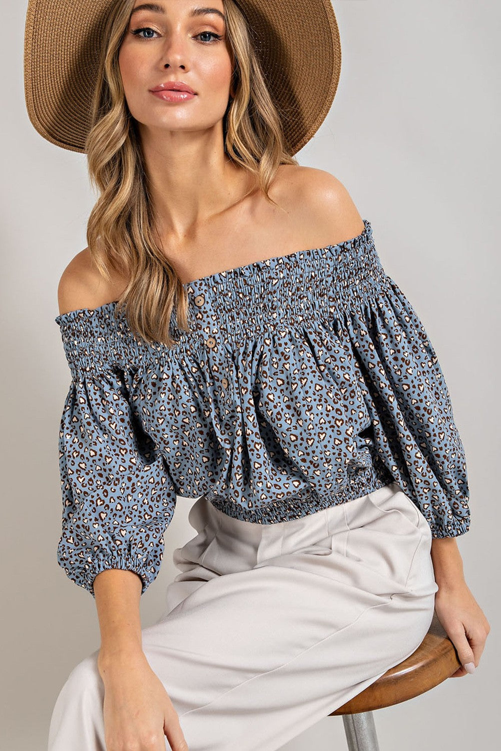 Animal Print Smocked Off the Shoulder Top eesome