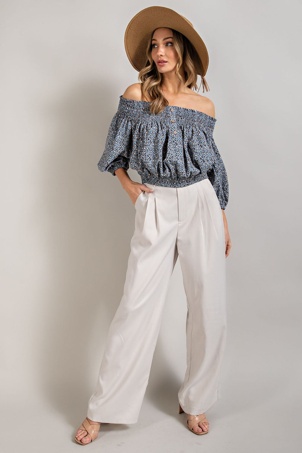 Animal Print Smocked Off the Shoulder Top eesome