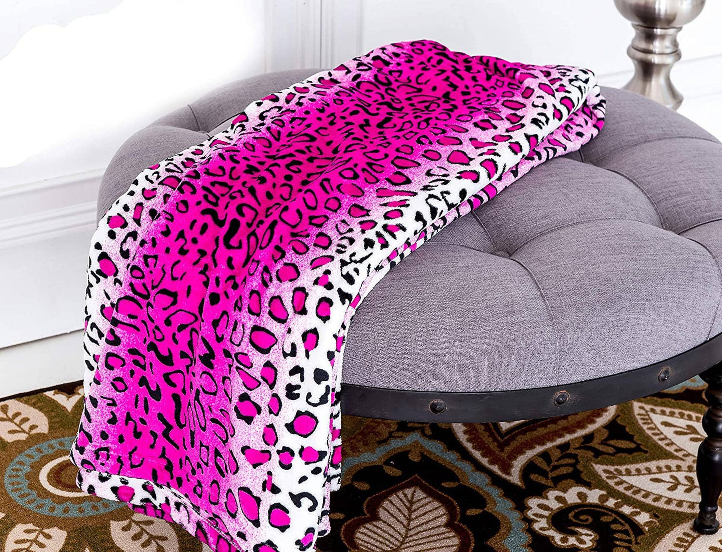 Leopard Pink Soft Plush Bed Throw Flannel Blanket DAME BOHEME