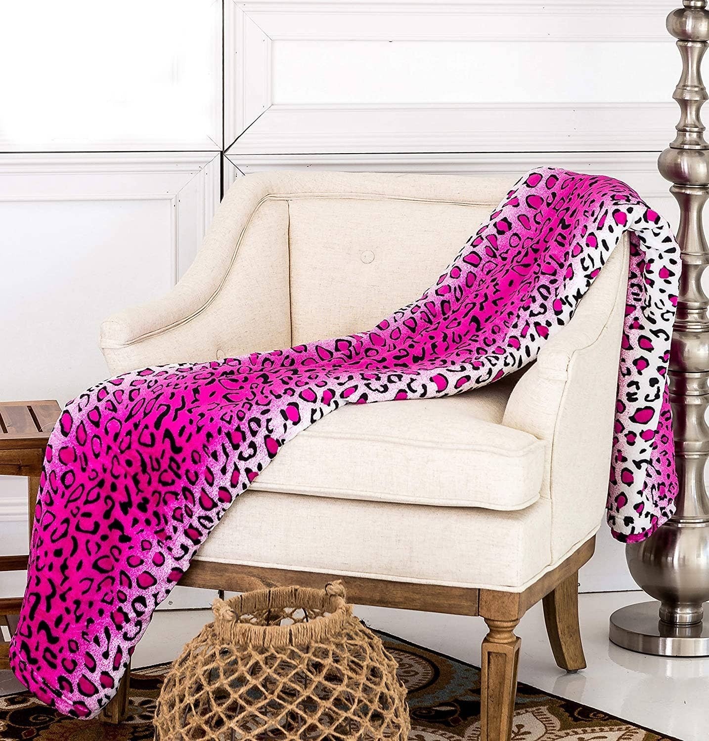 Leopard Pink Soft Plush Bed Throw Flannel Blanket DAME BOHEME