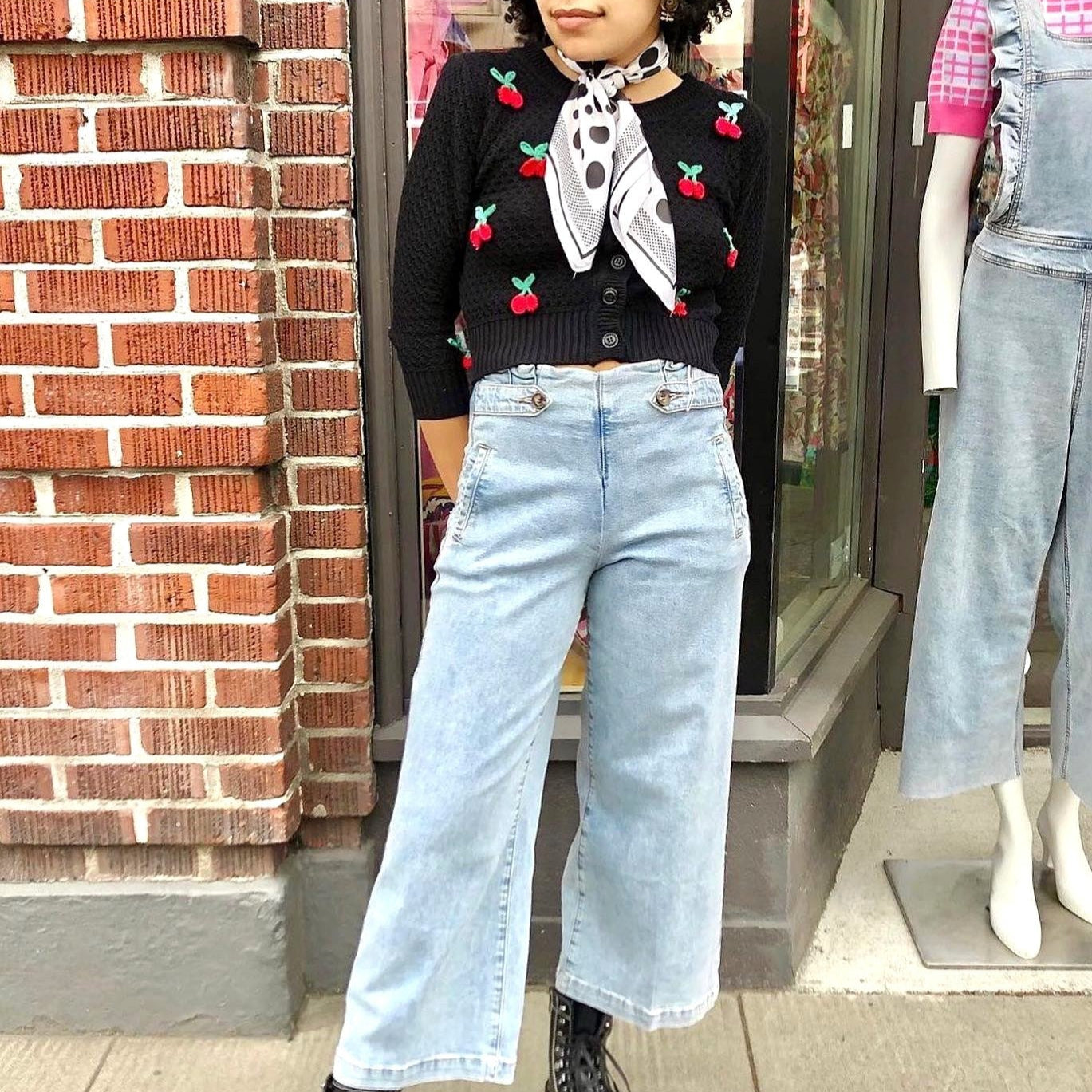 Cherry Crochet Pom Pom Cropped Cardigan Sweater